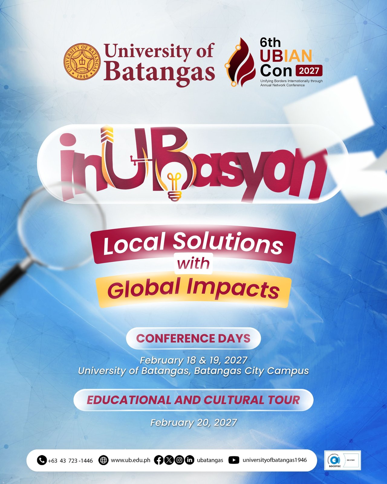 6th UBIAN Conference 2027 poster — inUBasyon: Local Solutions with Global Impacts, February 18 and 19, 2027